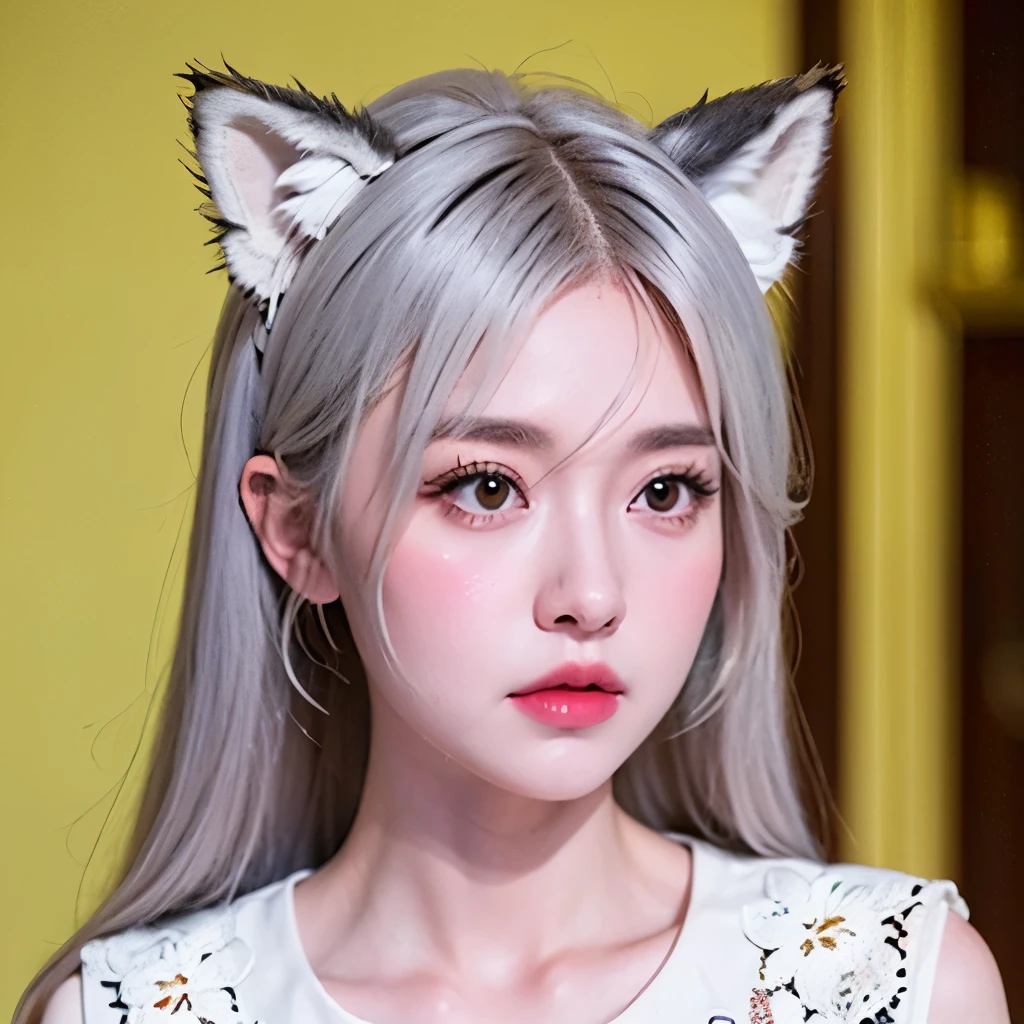 (masterpiece, best quality:1.2), Emoticon packages,red eyes，white hair，fox ears，pitiful，blush，looking down