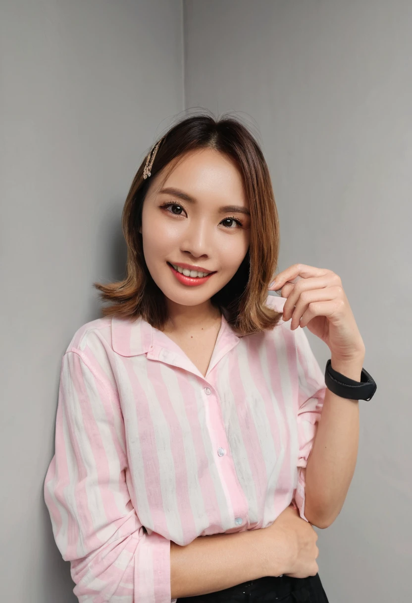 ((midnight, best quality, 8k, Masterpiece :1.3)), Whole body, Long legs, Sharp focus :1.2, Beautiful woman with a perfect figure :1.4, Slender stomach :1.1, ((dark brown hair, big breasts :1.2)), (Tight white t-shirt, Jeans overalls, stand:1.2), ((night city view, rooftop:1.3)), Highly detailed facial and skin textures, Detailed eyes, Double eyelids
