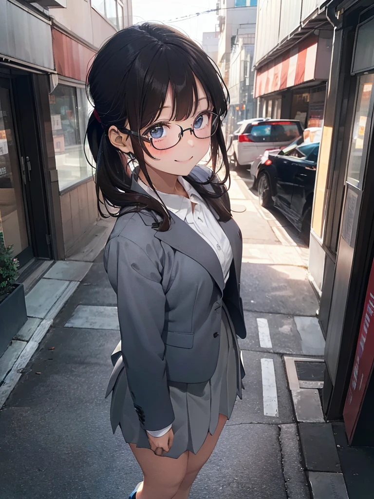 (masterpiece:1.2, top quality), (actual, photoactual:1.4), Beautiful illustration, (natural side lighting, movie lighting), National Science Foundation,
looking at the audience, Cowboy shooting, Front view:0.6, 1 girl, Japanese, teacher, perfect face, cute symmetrical face, shiny skin,
(long hair:1.2, ponytail:1.2, forehead, side lock, brown hair), blue eyes, Eyelash extension tool, (Big breasts:0.8),
beautiful hair, pretty face, Beautiful and delicate eyes, Beautiful collarbone, Beautiful body, Beautiful, beautiful thighs, beautiful legs, beautiful fingers,
((Detailed cloth texture, (Dark grey suit jacket), white collar shirt, Dark grey tight skirt, High heel), Traveler's glasses),
(Beautiful scenery), night, riverside, permanent, There is a binding file, (beautiful, Smile, Upper eyes),