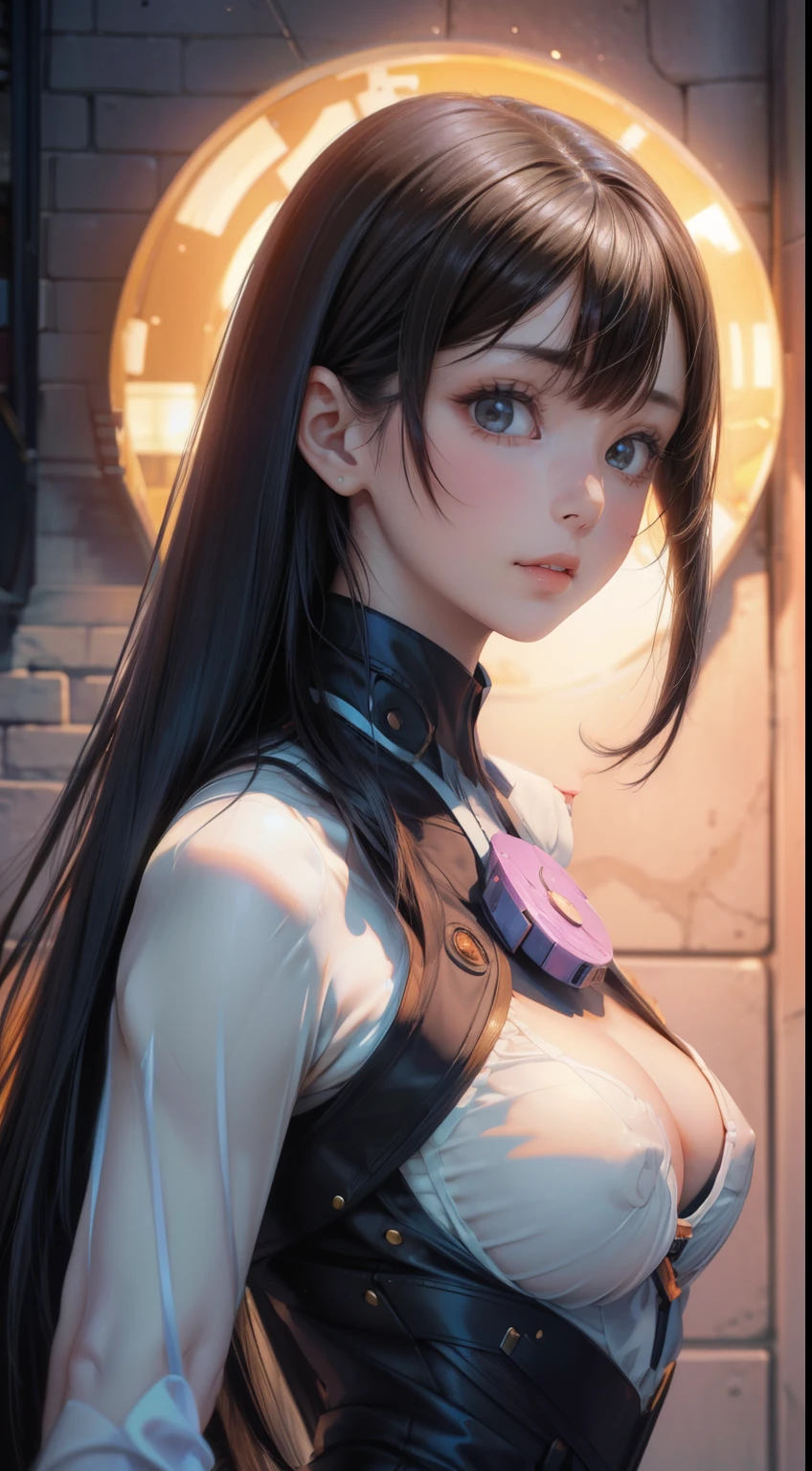 1 girl,(highly detailed skin),bent,,beautiful胸,big breasts,pale skin,pointed chest,erect nipples,(fantasy art,best image quality,surrealist portrait,(8K),Super realistic,最high quality, high quality, High resolution, high quality texture,high detail,beautiful,be familiar with,Very detailed CG,be familiar withテクスチャー,realistic facial expression,masterpiece,sense of presence,dynamic,bold),bob hair,(super thin hair),(super soft hair),(ultra straight hair:1.5),流した長いbangs,hair above one eye.black hair、bangs、facing forward、looking at the viewer、Two-dimensional beautiful girl、Face facing forward、smile、cute