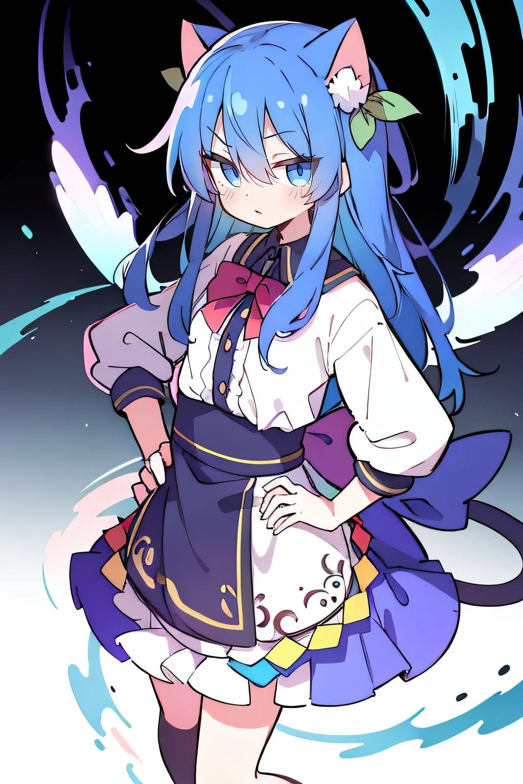 (masterpiece),best quality, expressive eyes, perfect face, 1girl,
Put your hands on your waist,fair, Gorgeous,Japanese cartoons,girl,lola,Hina Angel, blue hair, blue haired, floating clothes,Grab your waist, Grab your waist, hands on hips , hands on hips,sit, sit on ground, Legs on the ground, flat chest,cat ear,