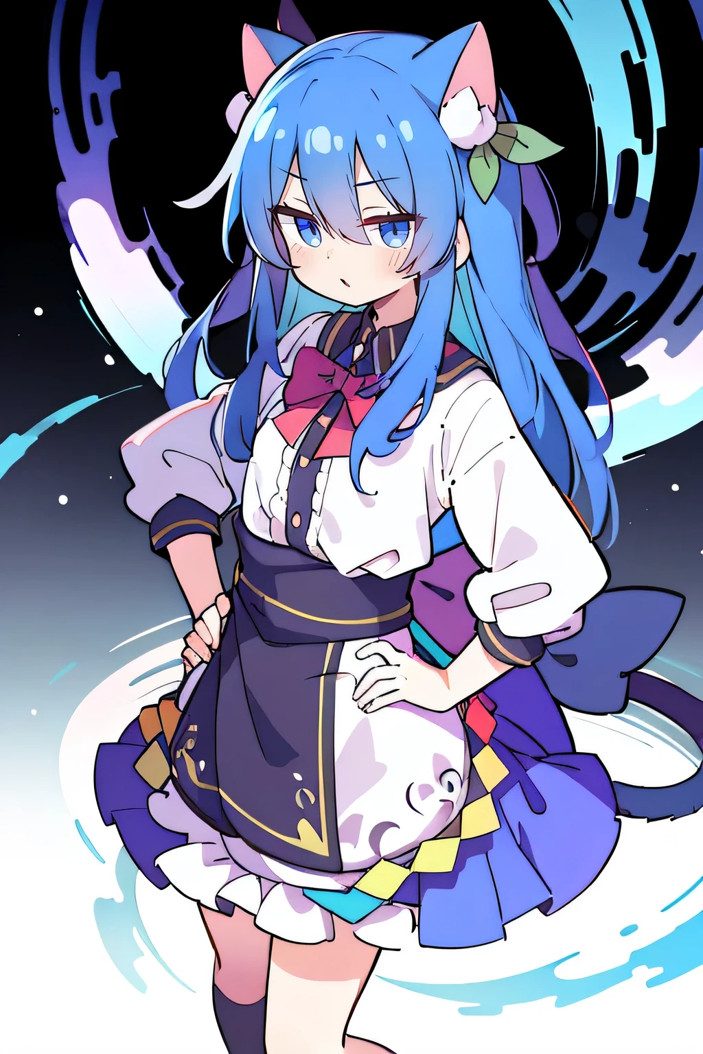 (masterpiece),best quality, expressive eyes, perfect face, 1girl,
Put your hands on your waist,fair, Gorgeous,Japanese cartoons,girl,lola,Hina Angel, blue hair, blue haired, floating clothes,Grab your waist, Grab your waist, hands on hips , hands on hips,sit, sit on ground, Legs on the ground, flat chest,cat ear,