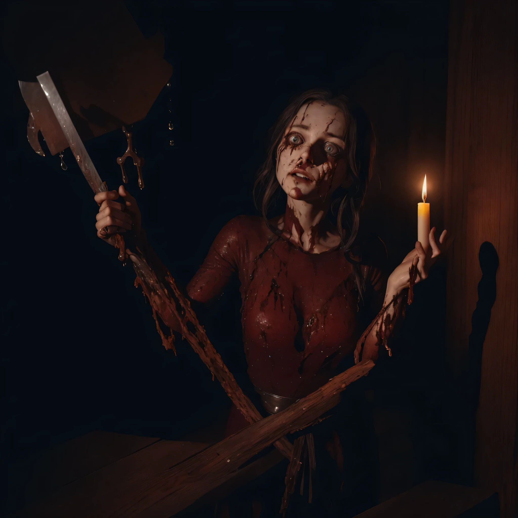 In this heart-stopping narrative, a young woman named Claire finds herself caught in a nightmare scenario wherein she becomes the unwitting pawn in a depraved game of torture and murder. After being , she is subjected to unimaginable atrocities, her body mutilated beyond recognition.(( When the violence finally comes to an end, all that remains is her severed head, placed reverently on a polished wooden surface)). ((Claire's head is turned towards the camera, her eyes wide with terror even in death. The once striking features of her face are now distended and disfigured, evidence of the brutal methods employed to extract information from her.)) Dark tendrils of hair cling to her scalp, while droplets of dried blood bead along the jagged edge of the blade that separated her from her mortal coil. The scene is illuminated by flickering candlelight, casting an eerie glow upon the macabre arrangement. Shadows dance upon the walls, testament to the presence of some unseen force, watching and waiting...As viewers confront this image, they cannot look away, drawn instead to the horrific spectacle unfolding before their eyes. The power of suggestion takes hold, and the impulse to look becomes irresistible, despite the risk of permanently damaging their own psyches.This image is not for the faint of heart; it serves as a potent reminder of the depths of human depravity and the capacity for evil that resides within each of us.