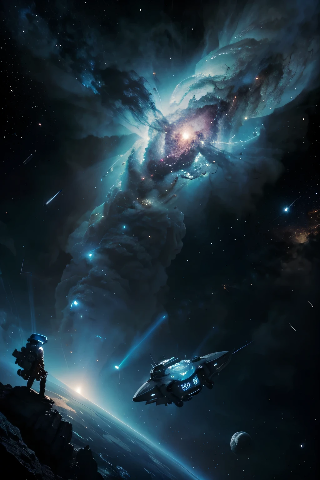 T.A.R.D.I.S traveling through a blue nebula in space