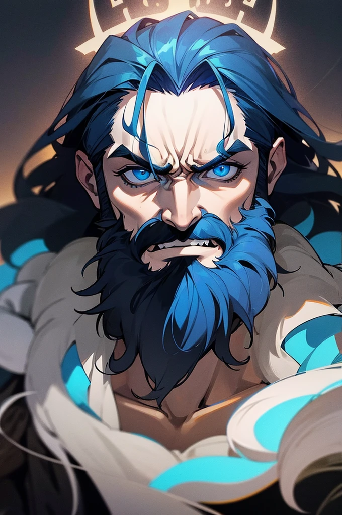 man, Hades, King, underworld, Greek, wavy hair gray , bright blue eyes, angry, (high quality), (detailed), handsome, mature, beard.