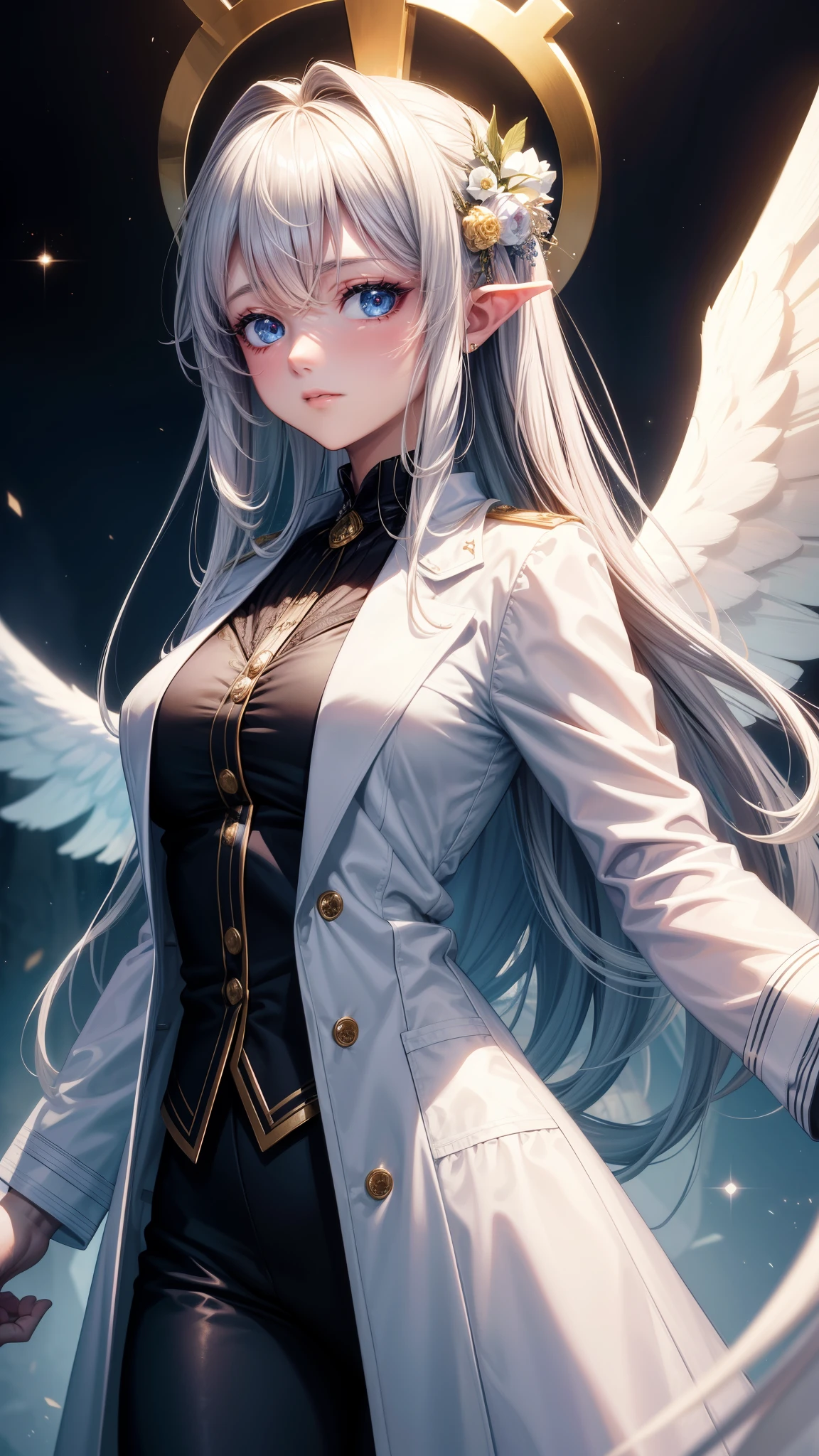 masterpiece, top quality, 8k, super detailed, An angel in a doctor's white coat,beautiful girl,fantasy style