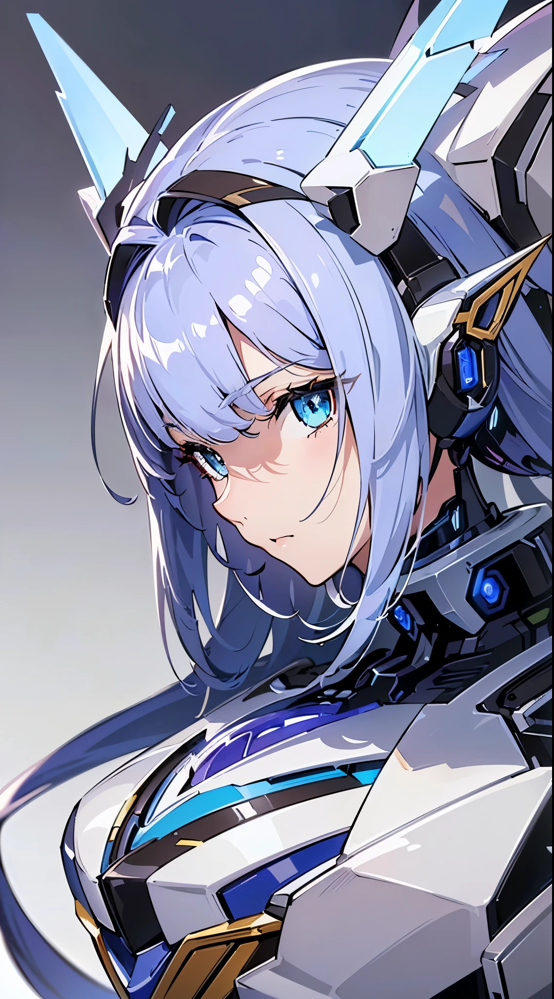 ((8K)), ((32k)), ((highest quality)), ((masterpiece)), ((超A high resolution)), ((T Masterpiece)), fine skin texture, fine cloth texture, fine metal texture、((beautiful and detailed face))、Raw photo、Professional, Ultra-fine painting, ((solo)), ((Mechaエンジェルに扮した女性)), beautiful breasts, concept art, anime fantasy artwork, detailed fantasy art, (with pale blue-violet hair and large white wings,,), (((long hair))), (Mecha:1.6)、perfect mechanical armor、((perfect robot body))、Sleek and menacing design, ((Armament of the Supreme Commander-in-Chief)), Pure white and blue-purple armor, symmetrical wings, 8K high quality detailed art, 3D rendering of character art in 8K, clear legs, defined, defined fingers, NSFW、((face close up:1.3))