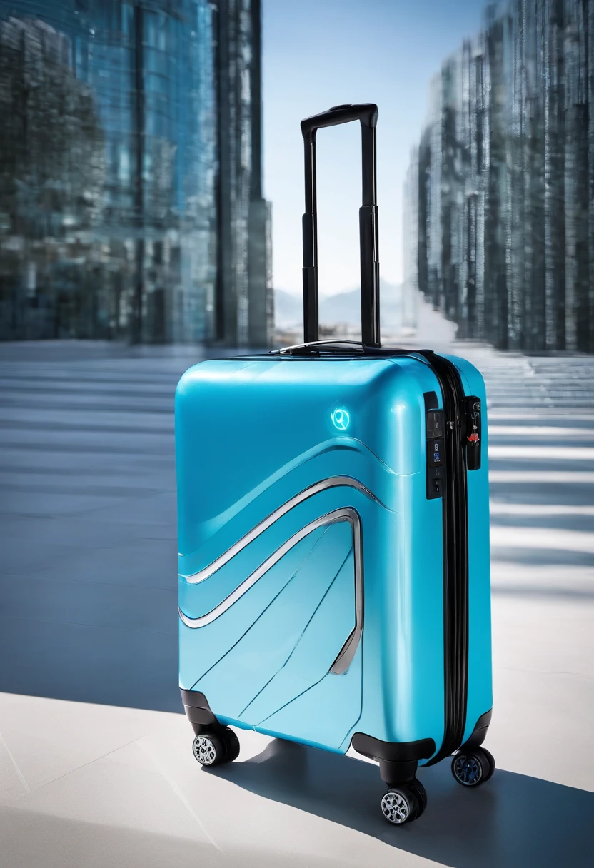 suitcase, bag, HD, using a technology, using a Bluetooth, using GPS and phone as a remote controle, has an alarm and password, example like blue smart suitcase