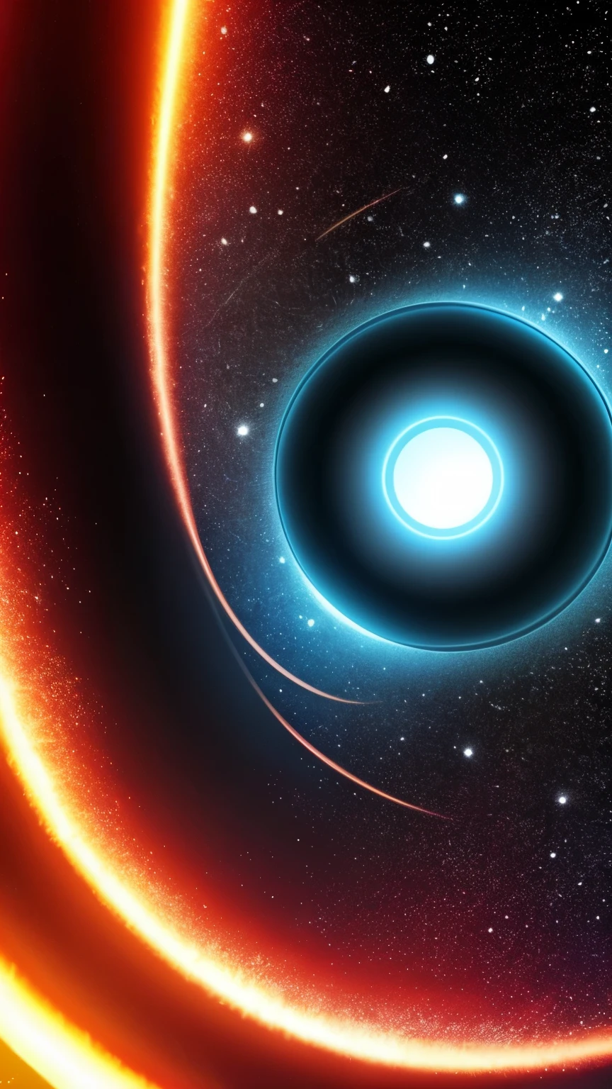 a black hole in the sky with a star in the background, entering a quantum wormhole, open portal to another dimension, cosmic energy wires, ripping the fabric of spacetime, portal to another universe, portal in space, wormholes, time vortex in the background, inside of a black hole, luminous black hole portal, portal to outer space, majestic interstellar portal