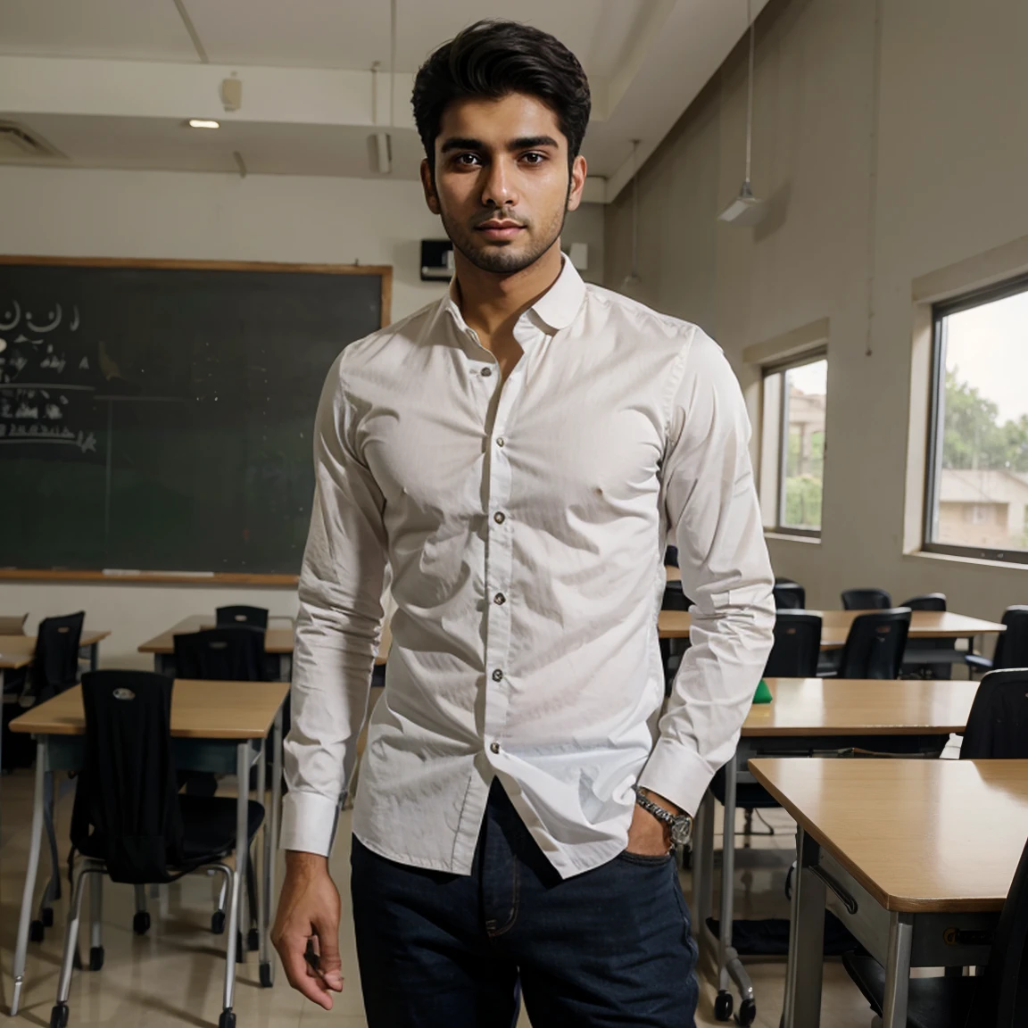 Handsome Pakistani slim boy in class