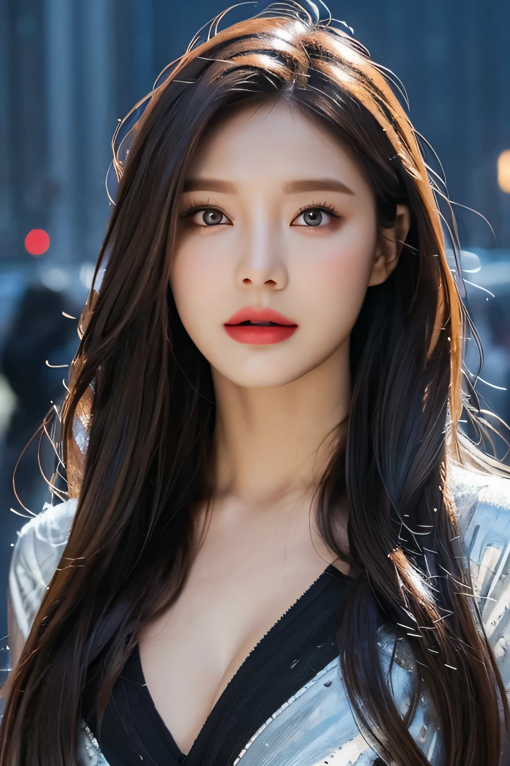 High-quality work,Realistic works,Super premium graphics,8K HD CG works,high quality graphics,High-definition and exquisite CG works,10x pixels,Ultra-fine details:1.1,Advanced technical details:1.1Realistic photo effects,Interior lighting effects:1.5,natural soft light:1.5. Light effect(Virtual light effects:1.8),ultra high resolution,shining dress,sliver long hair,silber hair,transparenthair,high detailed hair(Quality hair details:1.1)Clear eyes,Double eyelids look good,Sharp eye makeup, Create exquisite eyelash makeup, tthin eyebrows, Ultra-detailed eyes,a tall nose, lovely red lips, rosey cheeks, With delicate makeup on her face , pretty face, The face shape is perfectly proportioned,(Advanced facial details:1.1)beauty,centered,looking at the camera,approaching perfection,dynamic, in the cyberpunk city, looking at viewer, moonlight,highly detailed,digital painting,artstation,concept art,smooth,sharp focus,illustration,art by Carne Griffiths and Wadim Kashin . energetic brushwork, bold colors, abstract forms, expressive, emotional, official art,unity 8k wallpaper,ultra detailed,beautiful and aesthetic,masterpiece,best quality,(zentangle, mandala, tangle, entangle),(fractal art:1.3),1girl,medium breasts,extremely detailed,dynamic angle,((cowboyshot)),the most beautiful form of chaos,elegant,a brutalist designed,vivid colours,romanticism,by james jean,roby dwi antono,ross tran,francis bacon,michal mraz,adrian ghenie,petra cortright,gerhard richter,takato yamamoto,ashley wood,atmospheric,ecstasy of musical notes,streaming musical notes visible,,Women's artwork,Dress full body video,Realism,Amazing Cleavage,My eyes are very bright today