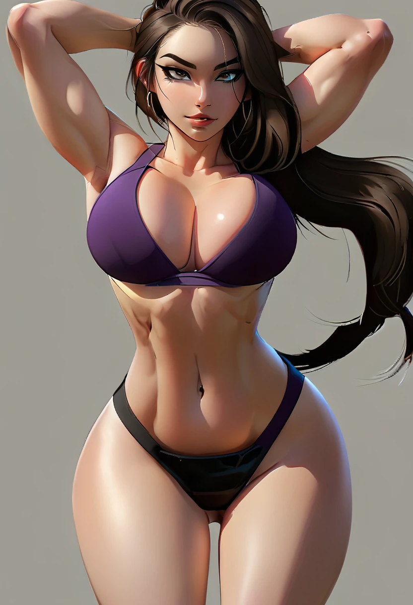 Foto de cuerpo completo, Piel oscura , cutie face , athletic body, cabello corto hasta las orejas , ((tetas grandes)) , ((gran )) , ((Ropa deportiva ajustada)) , chicas de gimnasio , Estilo 2.5d realista .