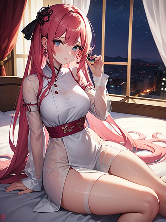 ((((masterpiece)))),
best quality, 
anime, a girl,
pink hair,
braid ponytail, 
Sneer, 
very long hair, 
bed room,on all fours , 
(Wedding dress) --auto