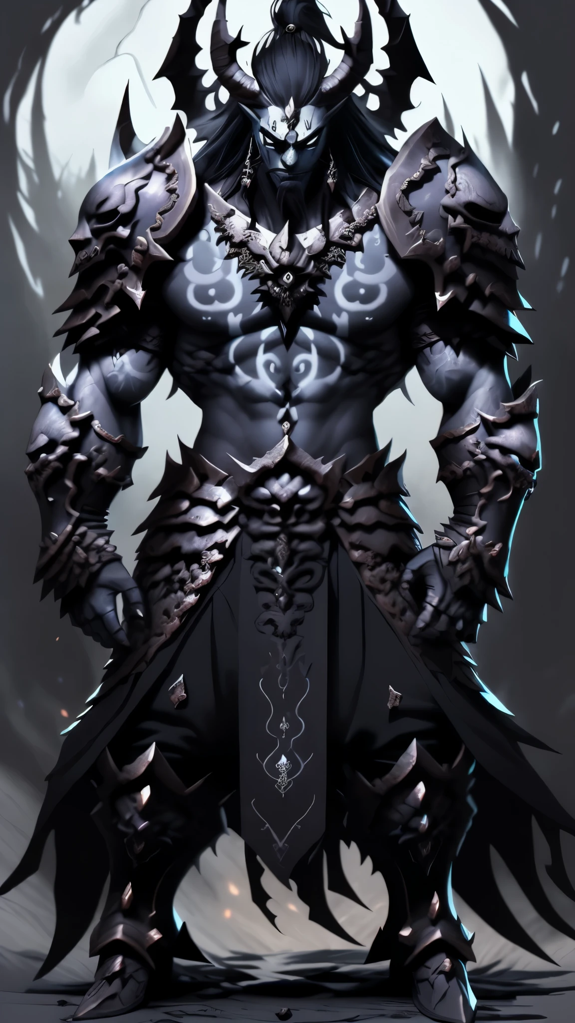 un primer plano de un demonio con una espada y cara de demonio, armadura negra de caballero calavera enloquecido, epic fantasy art style, Ares con armadura pesada y espada., epic fantasy digital art style, epic fantasy style art, armadura reflejada de color fuego negro, demonio guerrero samurai, Lord of the Ash, Dark fantasy style art..., Detailed 2D digital fantasy art
