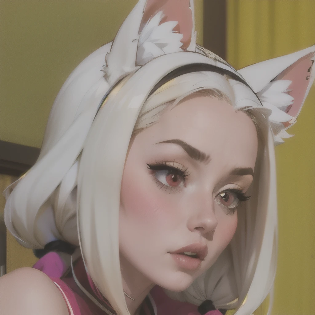 (masterpiece, best quality:1.2), Emoticon packages,red eyes,white hair,fox ears,pitiful,blush,looking down