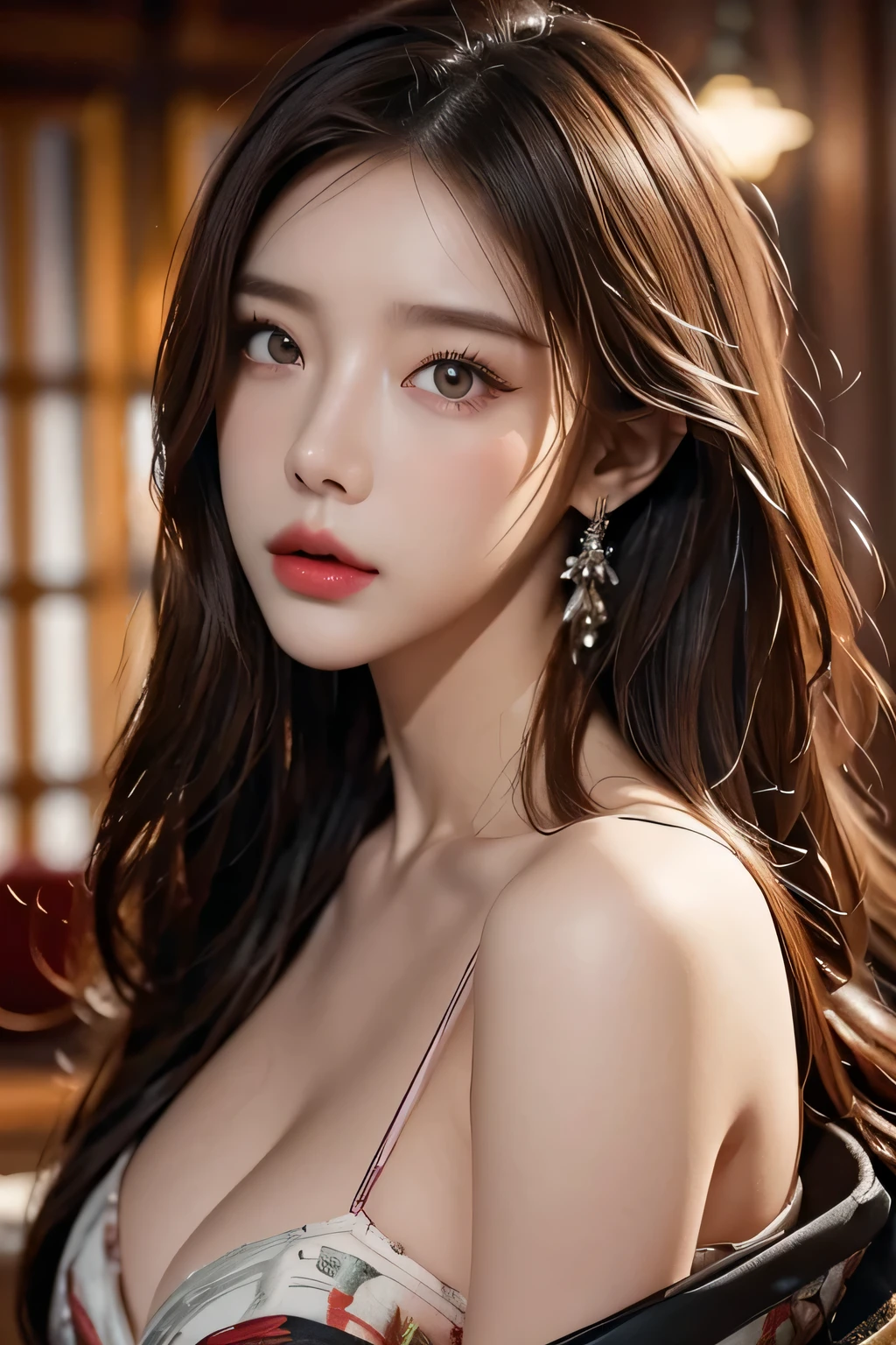 High-quality work，Realistic works，Super premium graphics，8K HD CG works，high quality graphics，High-definition and exquisite CG works，10x pixels，Ultra-fine details：1.1，Advanced technical details：1.1Realistic photo effects，Interior lighting effects：1.5，natural soft light：1.5. Light effect（Virtual light effects：1.8），ultra high resolution，shining dress，sliver long hair，silber hair，transparenthair，high detailed hair（Quality hair details：1.1）Clear eyes，Double eyelids look good，Sharp eye makeup, Create exquisite eyelash makeup, tthin eyebrows, Ultra-detailed eyes，a tall nose, lovely red lips, rosey cheeks, With delicate makeup on her face , pretty face, The face shape is perfectly proportioned,（Advanced facial details：1.1）beauty,centered,looking at the camera,approaching perfection,dynamic, in the cyberpunk city, looking at viewer, moonlight,highly detailed,digital painting,artstation,concept art,smooth,sharp focus,illustration,art by Carne Griffiths and Wadim Kashin . energetic brushwork, bold colors, abstract forms, expressive, emotional, official art,unity 8k wallpaper,ultra detailed,beautiful and aesthetic,masterpiece,best quality,(zentangle, mandala, tangle, entangle),(fractal art:1.3),1girl,medium breasts,extremely detailed,dynamic angle,((cowboyshot)),the most beautiful form of chaos,elegant,a brutalist designed,vivid colours,romanticism,by james jean,roby dwi antono,ross tran,francis bacon,michal mraz,adrian ghenie,petra cortright,gerhard richter,takato yamamoto,ashley wood,atmospheric,ecstasy of musical notes,streaming musical notes visible,，Women's artwork，Dress full body video，Realism，Amazing Cleavage，My eyes are very bright today
