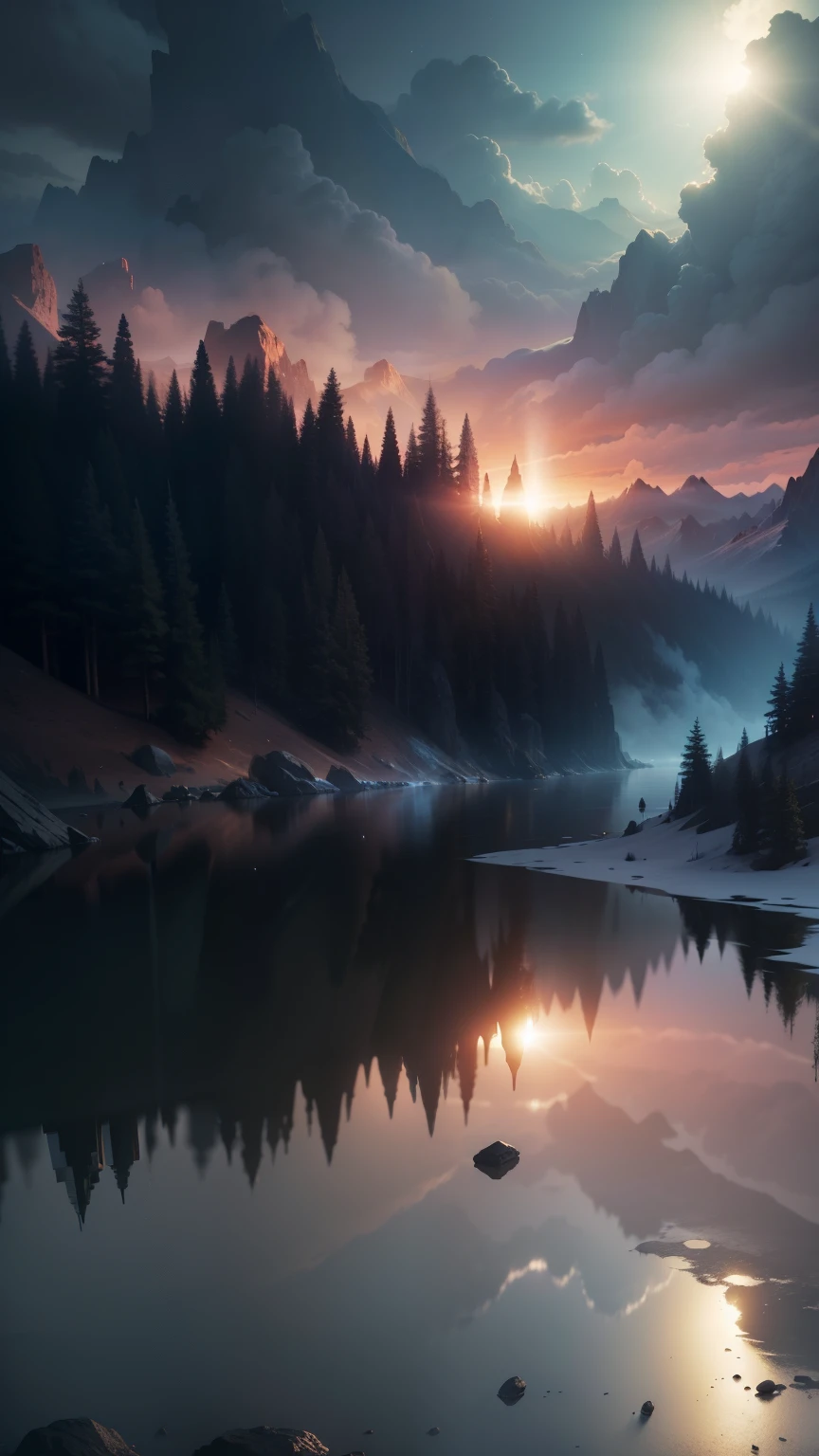 Stunning conceptual artwork, Showcase vintage scenery in 8k resolution,super cool, Surreal science fiction style. The scene is lit with dramatic and atmospheric lighting, Thanks to ray tracing and 3D rendering,With ultra-detailed elements,Looks almost tangible. Focus on the fascinating, Popular picture of an old landscape painting, Engine 5 rendering with extremely high detail and unrealistic. Dark shadows add depth and contrast to images, making it a masterpiece that could be mistaken for a movie still. Strong HDR effect further enhances the ultra-high-definition visuals, Make this piece a true work of art,and continue