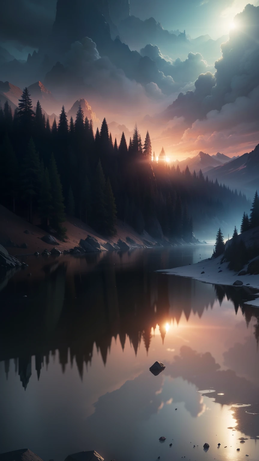 Stunning conceptual artwork, Showcase vintage scenery in 8k resolution,super cool, Surreal science fiction style. The scene is lit with dramatic and atmospheric lighting, Thanks to ray tracing and 3D rendering,With ultra-detailed elements,Looks almost tangible. Focus on the fascinating, Popular picture of an old landscape painting, Engine 5 rendering with extremely high detail and unrealistic. Dark shadows add depth and contrast to images, making it a masterpiece that could be mistaken for a movie still. Strong HDR effect further enhances the ultra-high-definition visuals, Make this piece a true work of art,and continue