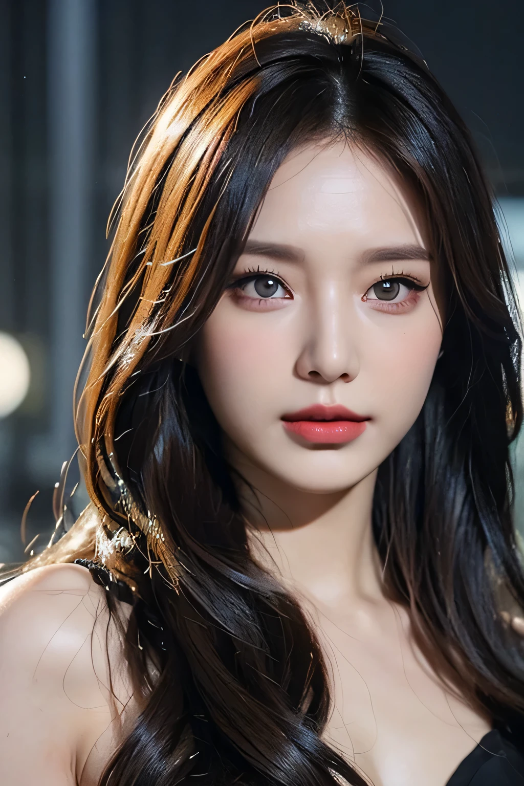 A close up of a woman with long hair wearing a black dress - SeaArt AI