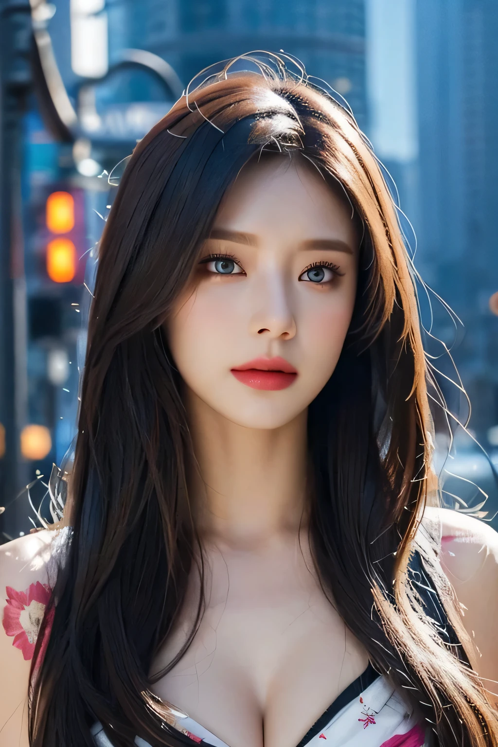 High-quality work,Realistic works,Super premium graphics,8K HD CG works,high quality graphics,High-definition and exquisite CG works,10x pixels,Ultra-fine details:1.1,Advanced technical details:1.1Realistic photo effects,Interior lighting effects:1.5,natural soft light:1.5. Light effect(Virtual light effects:1.8),ultra high resolution,shining dress,sliver long hair,silber hair,transparenthair,high detailed hair(Quality hair details:1.1)Clear eyes,Double eyelids look good,Sharp eye makeup, Create exquisite eyelash makeup, tthin eyebrows, Ultra-detailed eyes,a tall nose, lovely red lips, rosey cheeks, With delicate makeup on her face , pretty face, The face shape is perfectly proportioned,(Advanced facial details:1.1)beauty,centered,looking at the camera,approaching perfection,dynamic, in the cyberpunk city, looking at viewer, moonlight,highly detailed,digital painting,artstation,concept art,smooth,sharp focus,illustration,art by Carne Griffiths and Wadim Kashin . energetic brushwork, bold colors, abstract forms, expressive, emotional, official art,unity 8k wallpaper,ultra detailed,beautiful and aesthetic,masterpiece,best quality,(zentangle, mandala, tangle, entangle),(fractal art:1.3),1girl,medium breasts,extremely detailed,dynamic angle,((cowboyshot)),the most beautiful form of chaos,elegant,a brutalist designed,vivid colours,romanticism,by james jean,roby dwi antono,ross tran,francis bacon,michal mraz,adrian ghenie,petra cortright,gerhard richter,takato yamamoto,ashley wood,atmospheric,ecstasy of musical notes,streaming musical notes visible,,Women's artwork,Dress full body video,Realism,Amazing Cleavage,My eyes are very bright today