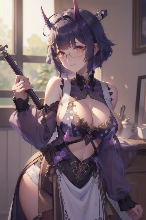 (highly detailed:1.3),
1girl, solo, light smile, horns, glasses, (white maid uniform, brown Lederhosen, shoulder cutout, polka dots, silk, ikat:1.4),
wrench_aqueousmei,
Ultra-detail, (highres:1.1), best quality, (masterpiece:1.3), cinematic lighting,