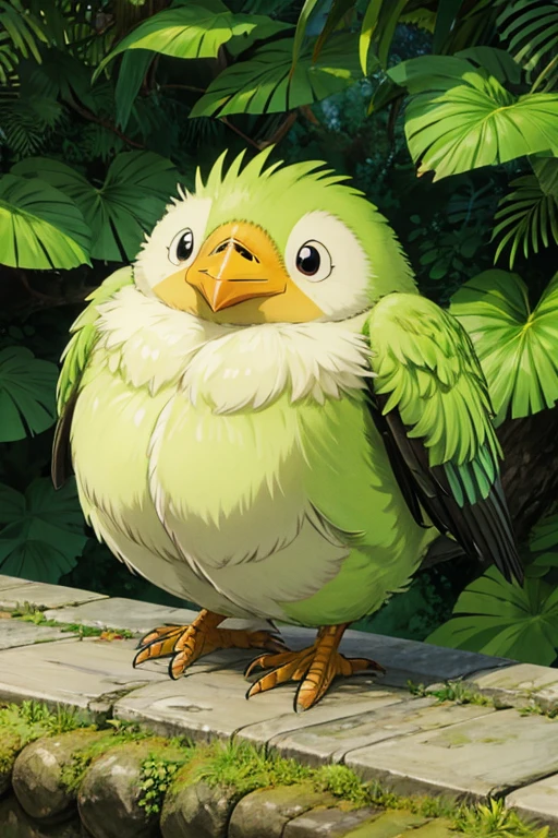 Kakapo, a flightless bird、fluffy feathers、A little chubby、background is white