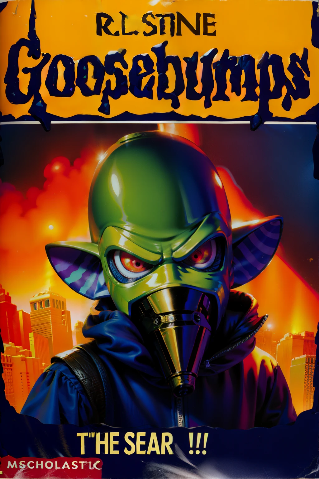 GoosebumpsBookCover attack of the mutant,Inkling,splatoon,inkling,detailed,the masked mutant as as inkling,super villain,with grinning teeth showing,