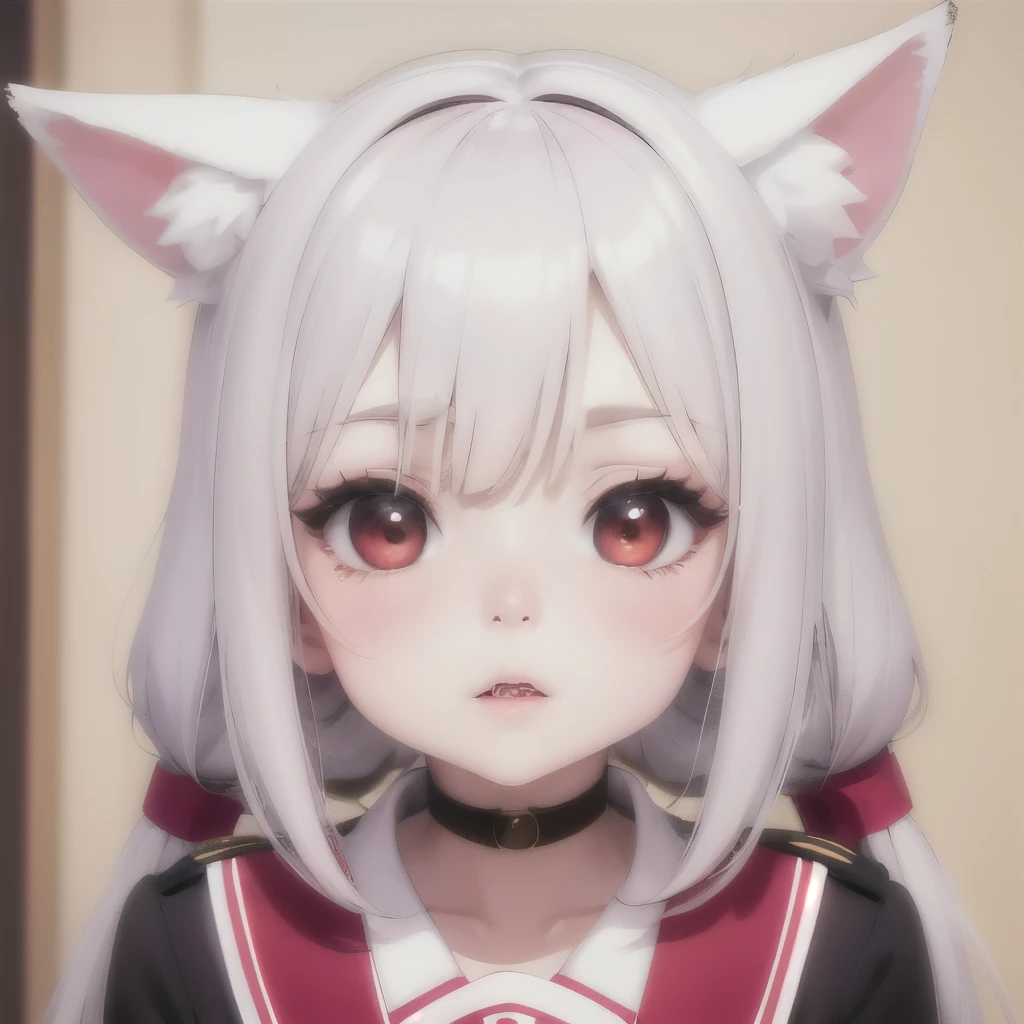 (masterpiece, best quality:1.2), Emoticon packages,red eyes，white hair，fox ears，pitiful，blush，looking down