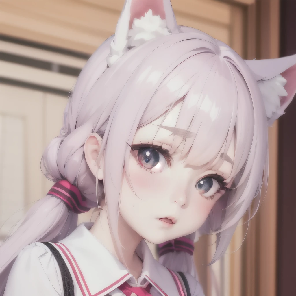 (masterpiece, best quality:1.2), Emoticon packages,red eyes，white hair，fox ears，pitiful，blush，looking down
