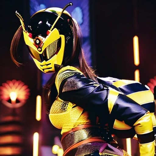 Plump、Super big breasts、super big butt、Bee Augmentation、、wack、ハチwack、Shin Kamen Rider、Bee Girl、cowboy shot、battle