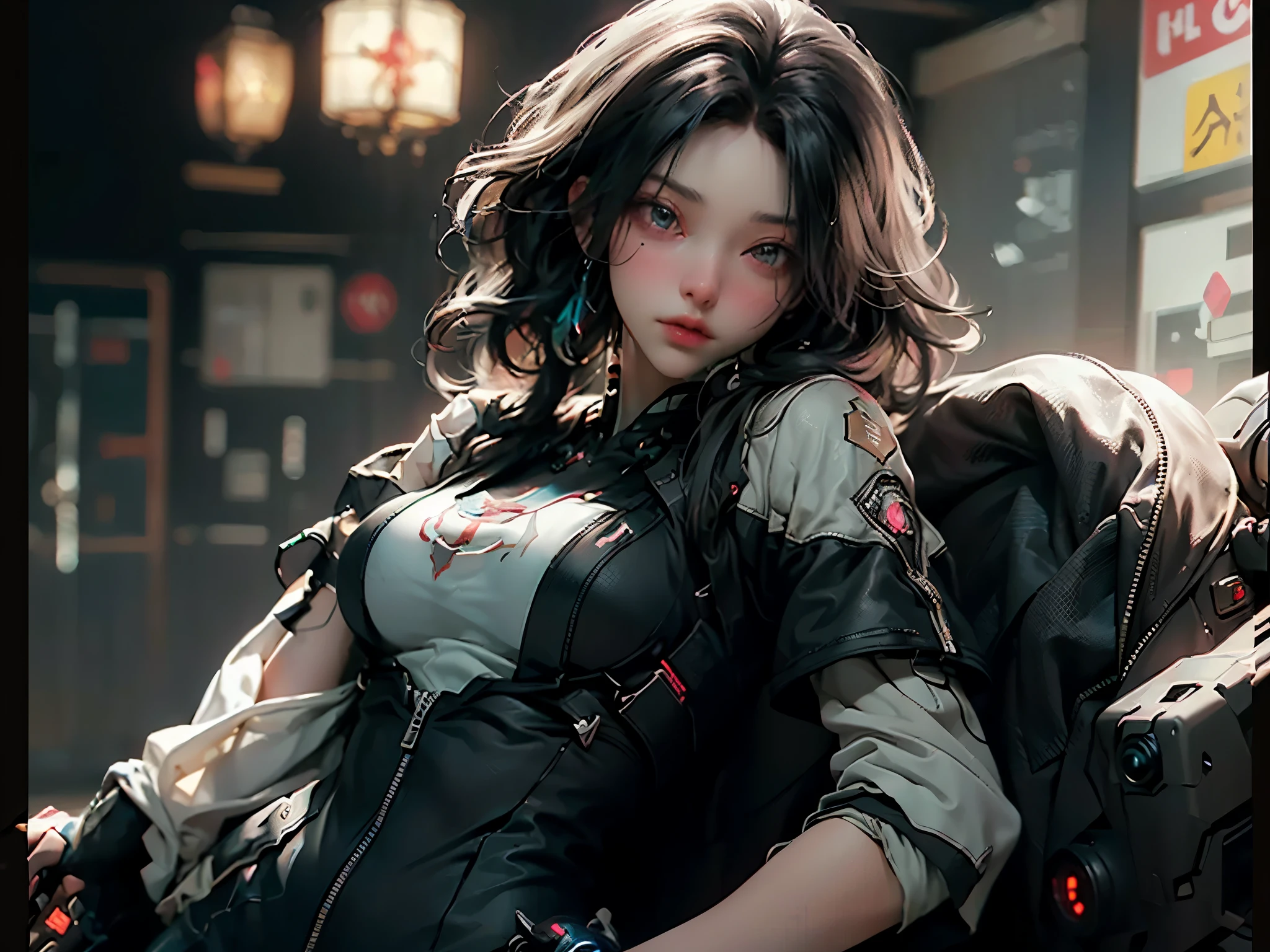 (best quality), ((Masterpiece), (details: 1.4), 3d, Beautiful Cyberpunk Female Figure, big breasts, Super sexy, HDR (high dynamic range), Ray Tracing, NVIDIA RTX, Excellent resolution, Not true 5, subsurface scattering, PBR surface, post processing, Anisotropic filtration, depth of field, Maximum sharpness and clarity, multi-layered surface, Albedo and highlight maps, surface coloring, Accurate simulation of the interaction between light and materials, perfect proportions, Octane Render, Two color lights, large aperture, Low ISO value, white balance, Third rule, ไฟล์ RAW 8K,