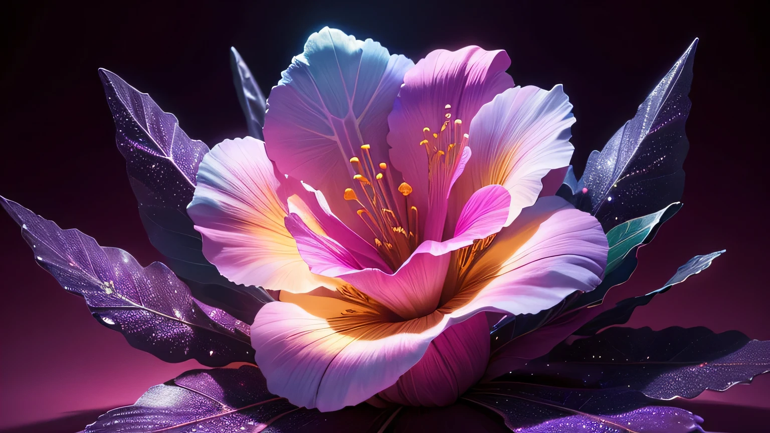 Crystal flower hibiscus,
fantasy, galaxy, transparent,
sparkling, Glittering, brilliant, rich and colorful,
amazing photography, dramatic lighting, photorealism, Super detailed, 4K, depth of field, high resolution