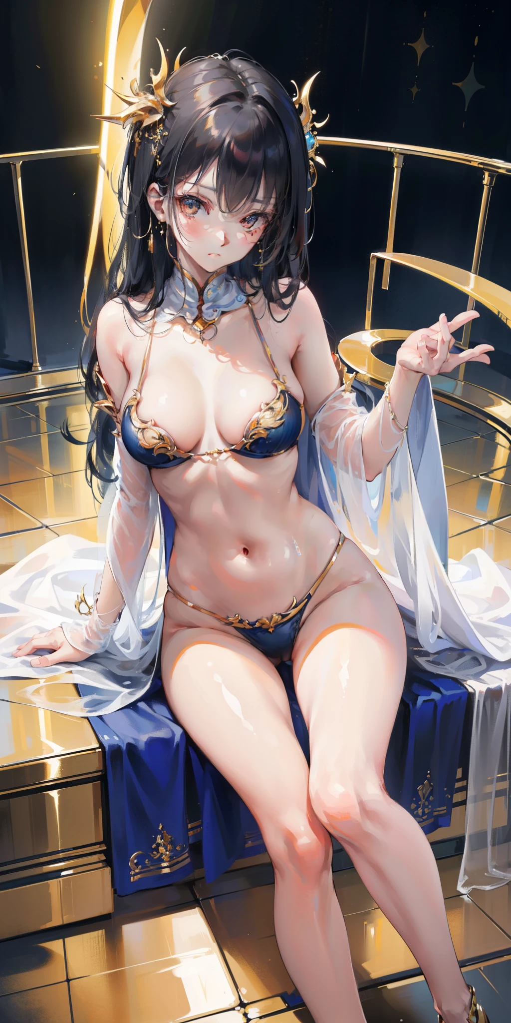 (masterpiece, best quality: 1.3), (16K, High resolution: 1.3), Beautiful age girl, Mechanical body, clean skin, Light, 有Light发Light, Very cute and beautiful female idol, open navel，Bare thighs，Full body female love, staring at the audience, 目Light坚定而凝重,