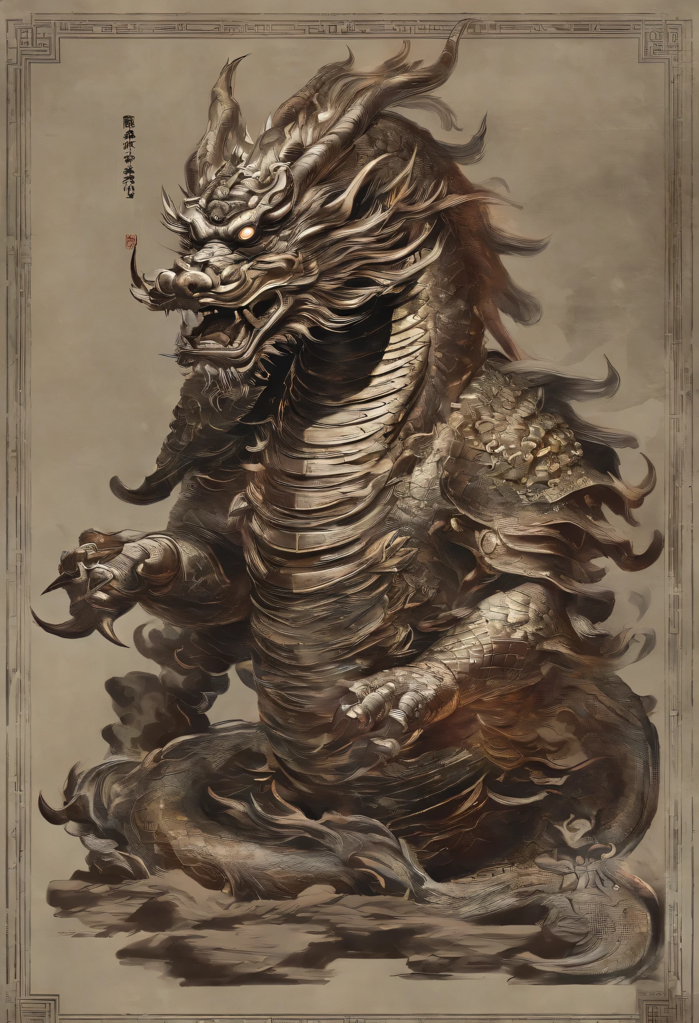 1. Mythical beasts:Emphasis on Xuanwu is one of the four mythical beasts in Chinese mythology,Has mysterious power and symbolic meaning。
2. Turtle and snake fusion:The image of Xuanwu is a huge turtle,There is a long snake tail on the back,Symbolizes longevity and protection。
3. faucet:Emphasis on Xuanwu’s head is a dragon head,Representation Power、Nobility and wisdom。
4. carapace:Description Xuanwu's body is covered with a hard carapace,This is its defensive weapon,Can resist various attacks。
5. quadruped:Emphasis on Xuanwu has four strong legs,can walk on land,You can also swim in the water。
6. wing:Description Xuanwu has a pair of wing on his back,Although not commonly used in flying,But it can increase its majesty。
7. flame:Emphasis on Xuanwu'There is often flame flashing in the eyes,Symbolizes strength and passion。
8. mysterious color:Emphasis on Xuanwu is often depicted as a mysterious creature,Possessing supernatural powers and wisdom。
9. Oriental style:Describe my expectations for Xuanwu'Oriental art style,For example, Chinese ink painting or Japanese Ukiyo-e。
10. Traditional cultural elements:Emphasized the desire to add some Chinese traditional cultural elements into the painting,Such as moiré fringes、lotus, ETC,Increase its artistic and symbolic significance。