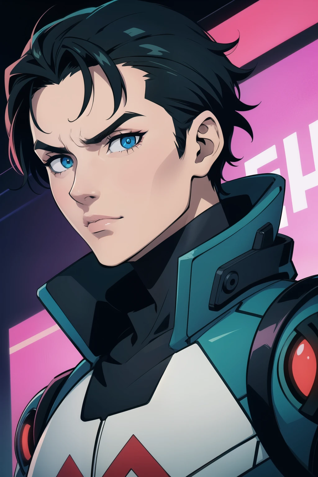 Rosto masculino, gotico, akira, cyberpunk, olhos vermelhos, alta qualidade, apenas do rosto