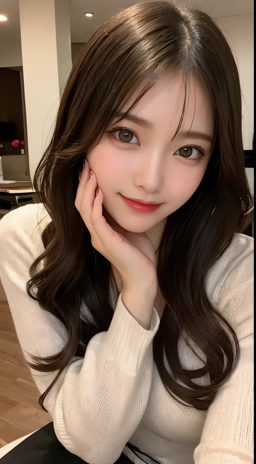 table top, highest quality, shape, Super detailed, finely, High resolution, 8k wallpaper, 完璧なダイナミックな構shape, beautiful and detailed eyes, small breasts, natural color lip, random sexy pose,smile、20 year old girl、midnight、Beautiful and elegant face、perfect and beautiful face,Big eyes、real photos(best image quality),long dress、long sleeve blouse