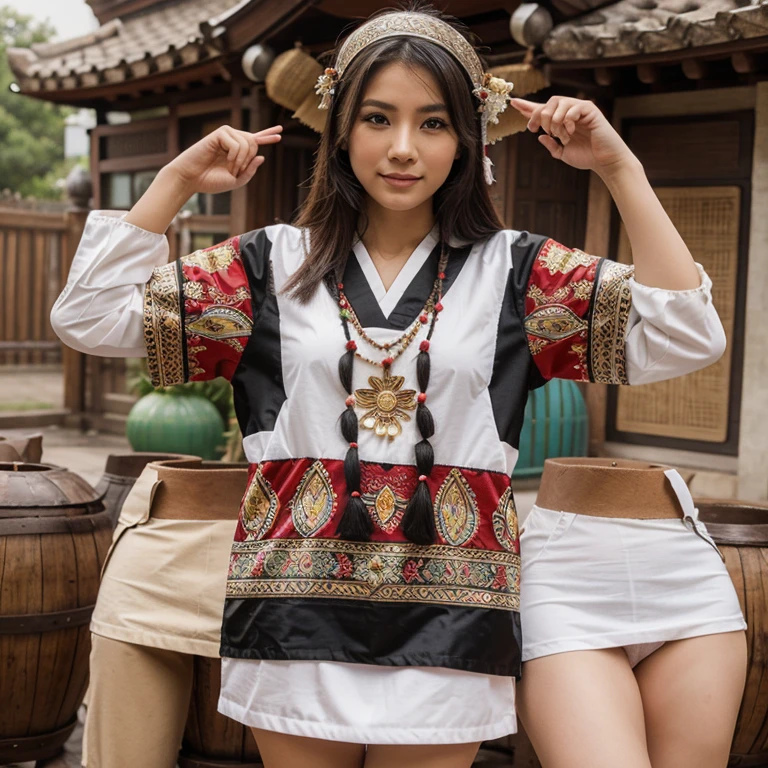 Create a traditional clothing design inspired by Asian culture, latinoamerica y paises arabes