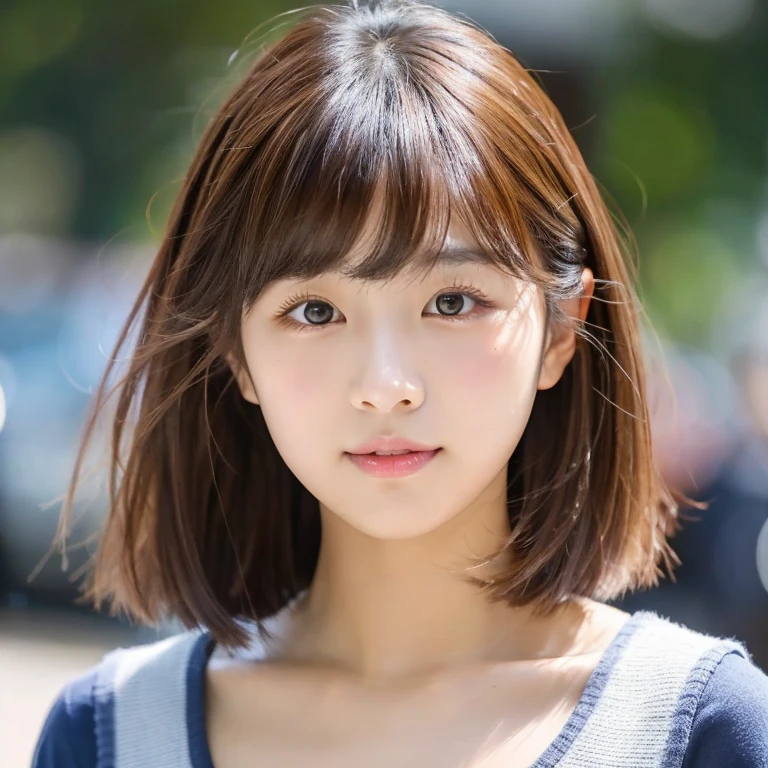 Korean girl pretty brown hair short hair have bangs brown eyes sleepy eyes