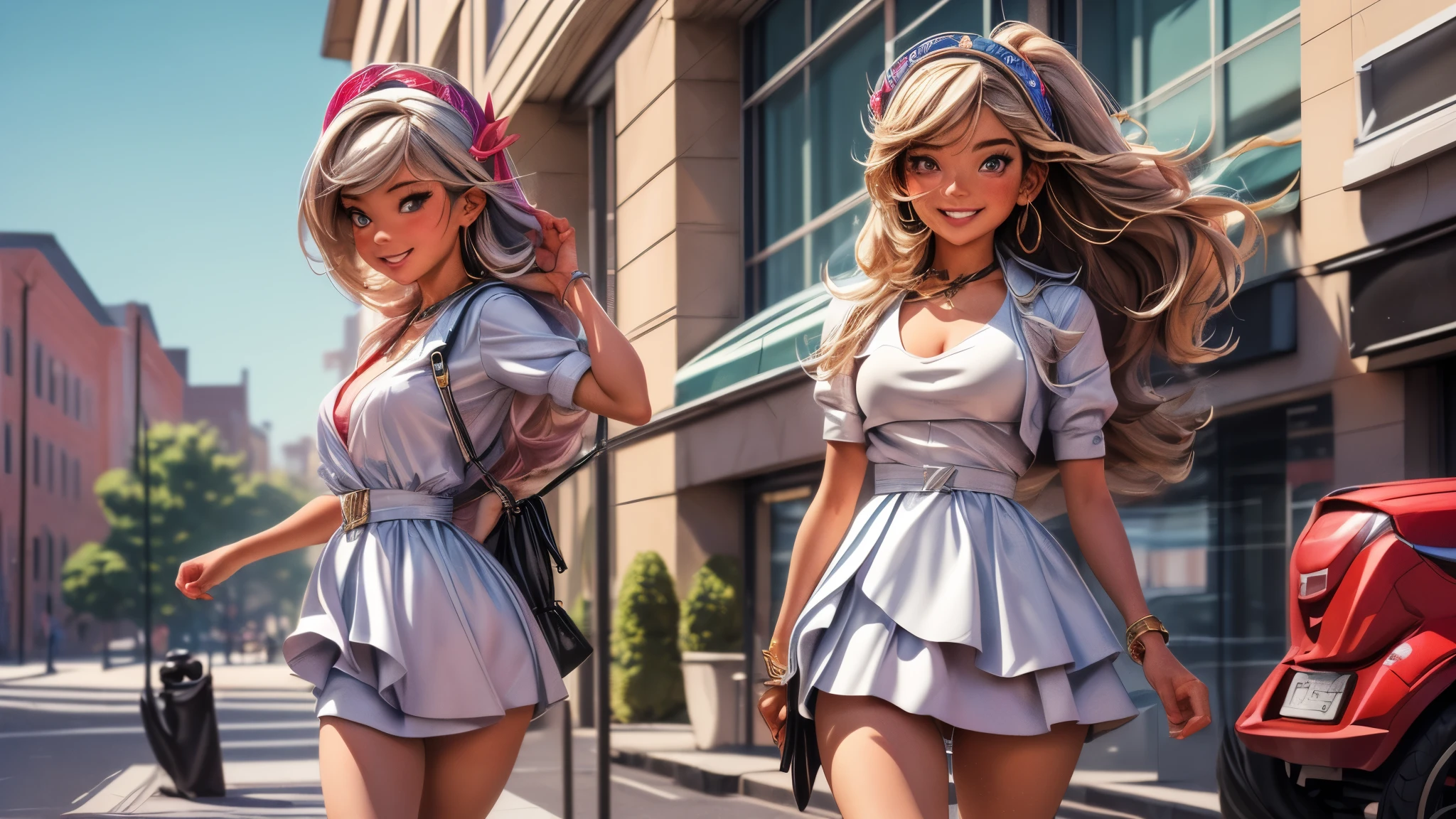 (best quality,4k,8k,highres,masterpiece:1.2),ultra-detailed, College Girl walking around college campus, strutting her stuff, Smiling and laughing, Flirting with the viewer, HDR, 8k, absurdres, cinestill 800, sharp focus, add_detail:3 (solo woman) anime