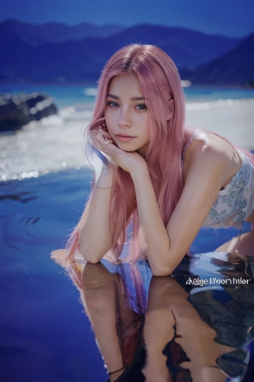 Pink hair very pretty long hair has brown eyes and Latino skin and have sleepy eyes
