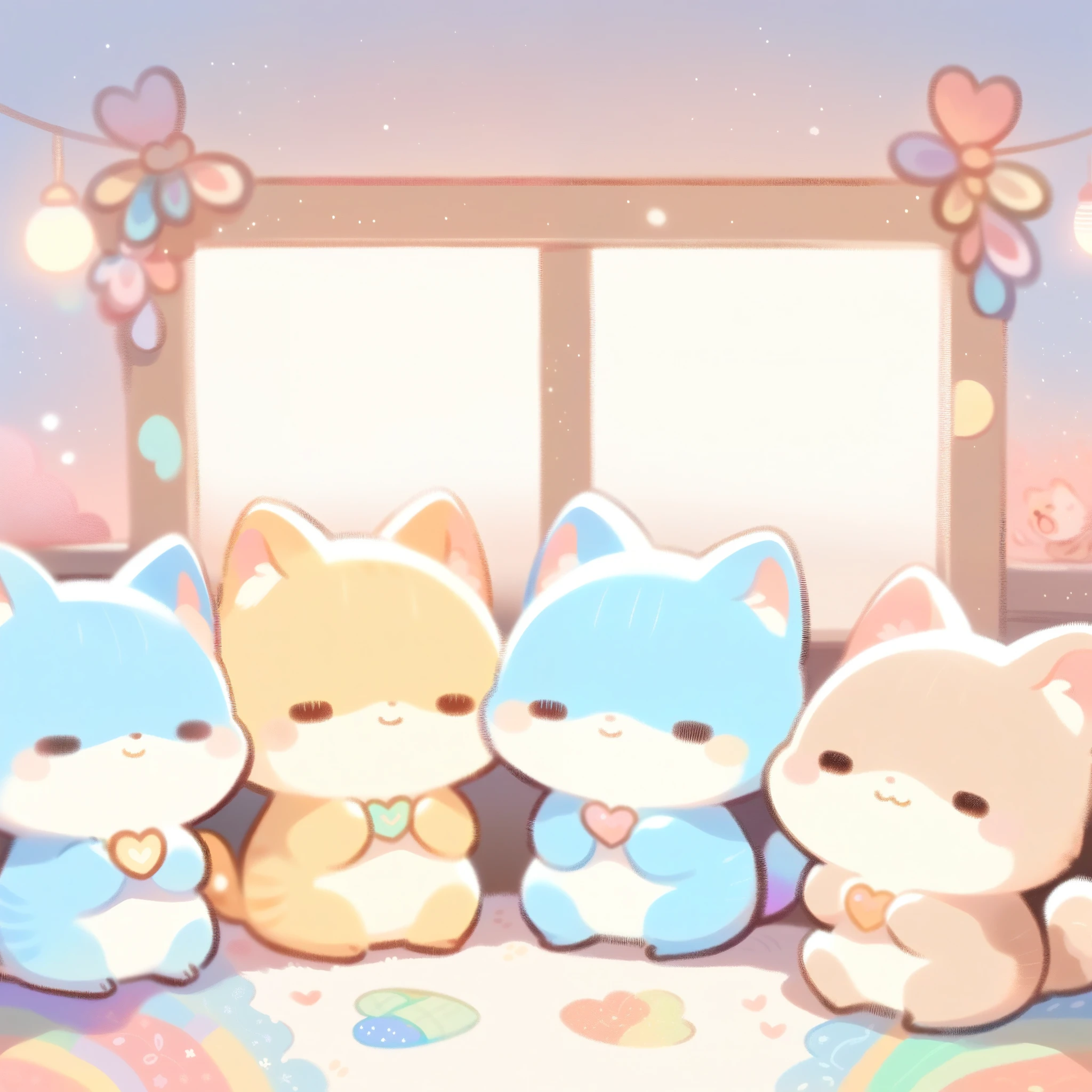 cuteAn illustration,Catの幼稚園,Catの親子:animal:cute:Snuggle up close:sleep:comfortable and warm:looks happy,An illustration,pop,colorfulに,color,dim,lamp light,Catの親子が眠っています:dream happy dreams,The room is warm and full of happiness,,colorful,fancy,fantasy,patchwork:quilt,Detailed details,fluffy,randolph caldecott style,Cat,最高にcuteCat,fluffyCat,豊富なcolor,Cast colorful spells,concentrate,Optimal configuration,perfect composition,accent,子供が喜ぶAn illustration,For children,Feel warm,wonderful like a dream,幸せで楽しそうなCat達,Children's Toys,dance,The kids&#39;my room,group photo,a bit,Cast colorful spells,Sparkling,heart