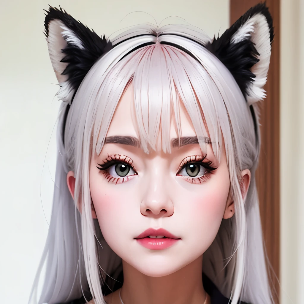 (masterpiece, best quality:1.2), Emoticon packages,red eyes，white hair，fox ears，pitiful，blush，looking down