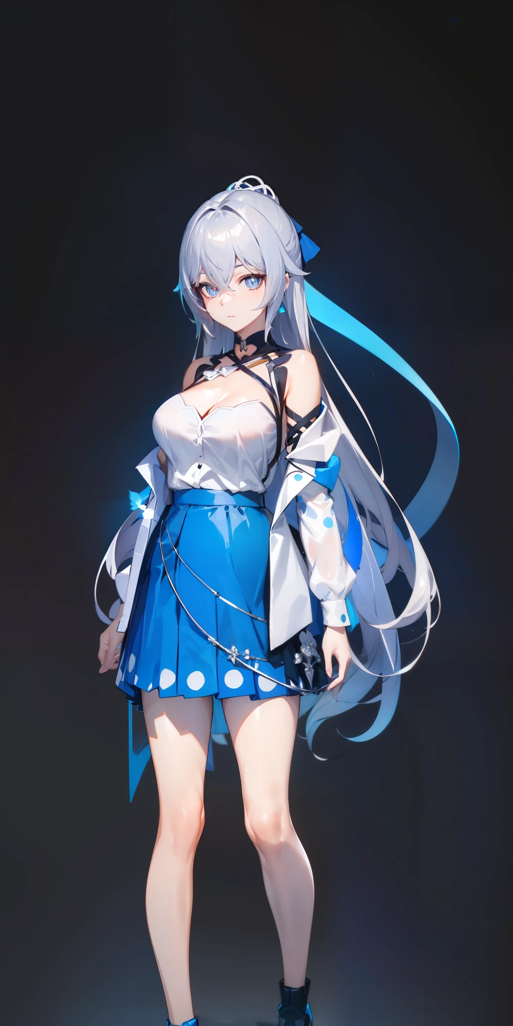 bronya zaychik (silverwing n-ex), bronya zaychik, red pupils,breasts, long hair, dress, grey hair, cleavage, bangs, (glowing grey eyes:1.2),
BREAK ((white shirt and blue skirt and a polka dot:1.5))
BREAK single pauldron,
BREAK standing, full body, looking at viewer, expressionless,
BREAK (masterpiece:1.2), best quality, high resolution, unity 8k wallpaper, (illustration:0.8), (beautiful detailed eyes:1.6), extremely detailed face, perfect lighting, extremely detailed CG, (perfect hands, perfect anatomy),