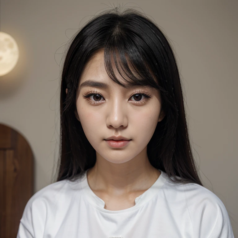 Korean black hair long small face moon eyes pretty  