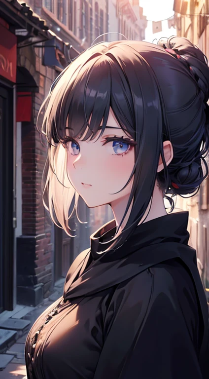 a girl, (old city, Middle Ages:1.1),(best quality:1.1), (masterpiece:1.2), high quality shadow, beautiful detailed, (high detailed skin, skin details),(wide_landscape,8k), beautiful face, detailed eyes, depth of field, dramatic light, best quality, highres, best shadow, best illumination,