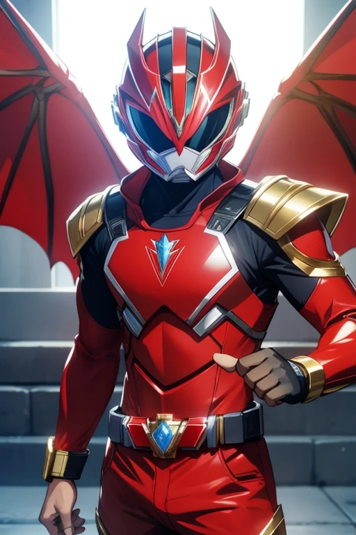 super sentai, power rangers, red ranger, bahamut theme, bodysuit, armor, full face helmet, tokusatsu