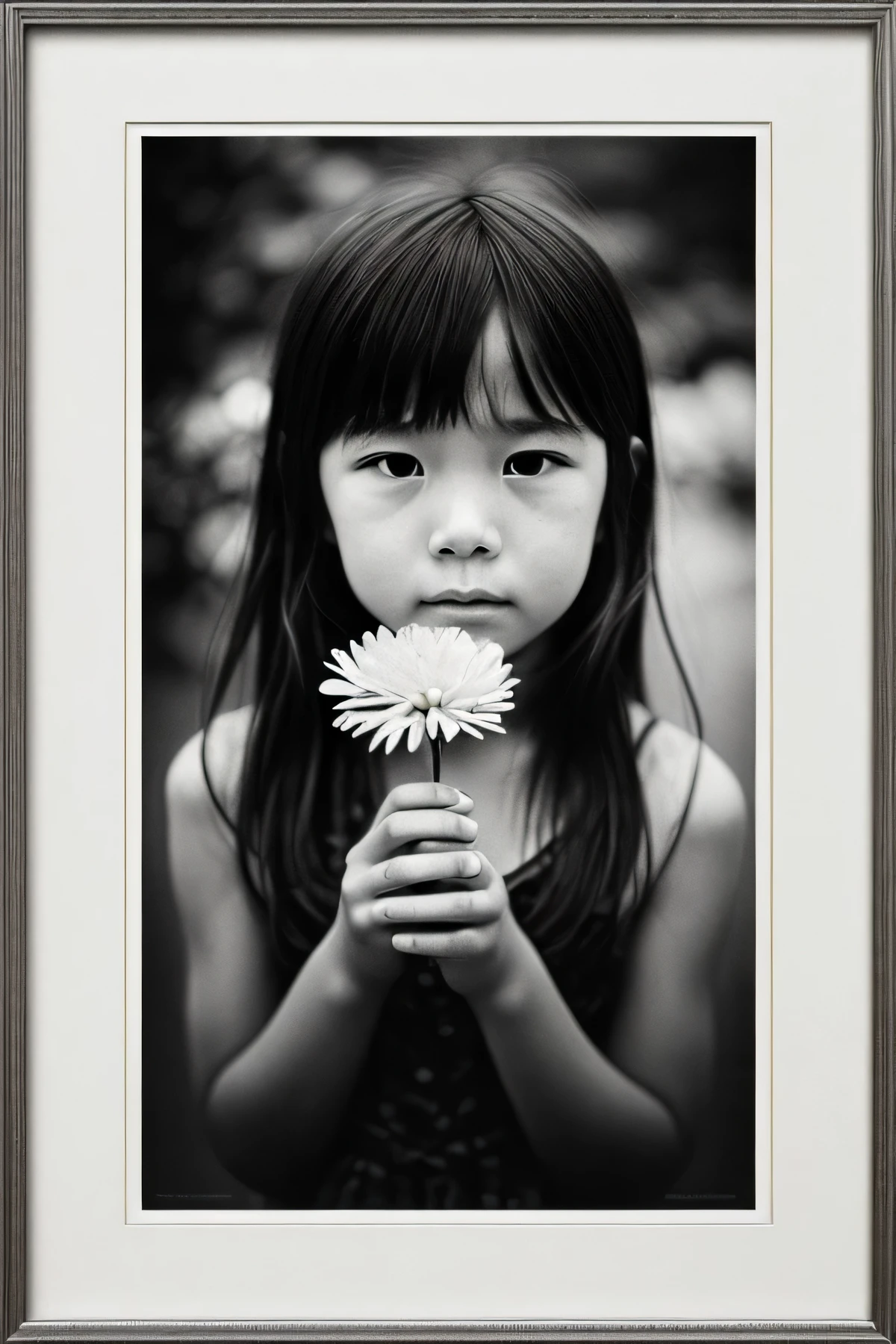 Humanistic Photography，A girl holding a small white flower，emotion，35 mm，
Sebastiao Salgado，Hasselblad X1D，Peter。Lindbergh，(masterpiece，top quality，
best quality，official art，Beautiful and aesthetic:1.2)。