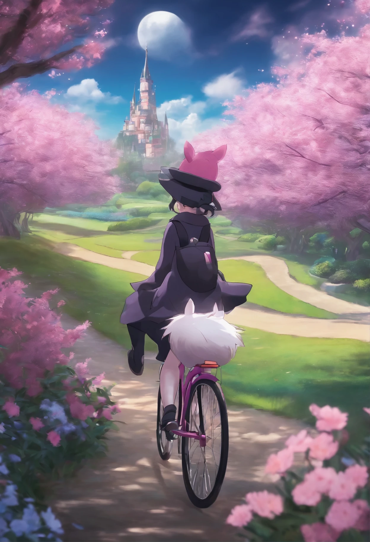 Kuromi ride bicycle across Pokemon world 