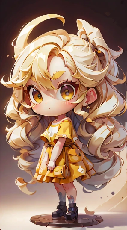 Plastic 00D, 1 girl, Chibi T-shirt, yellow hair, luxury fabric,,deep, looking at the audience, white background、cute girl、Mischievous look