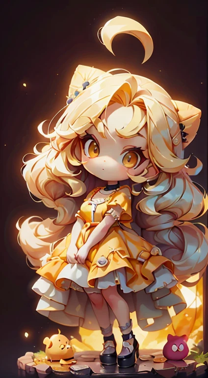 Plastic 00D， 1 girl， Chibi T-shirt， yellow hair， luxury fabric，，deep， looking at the audience， white background、cute girl、Mischievous look、luxury dress、Highest image quality、masterpiece、straight hair、
